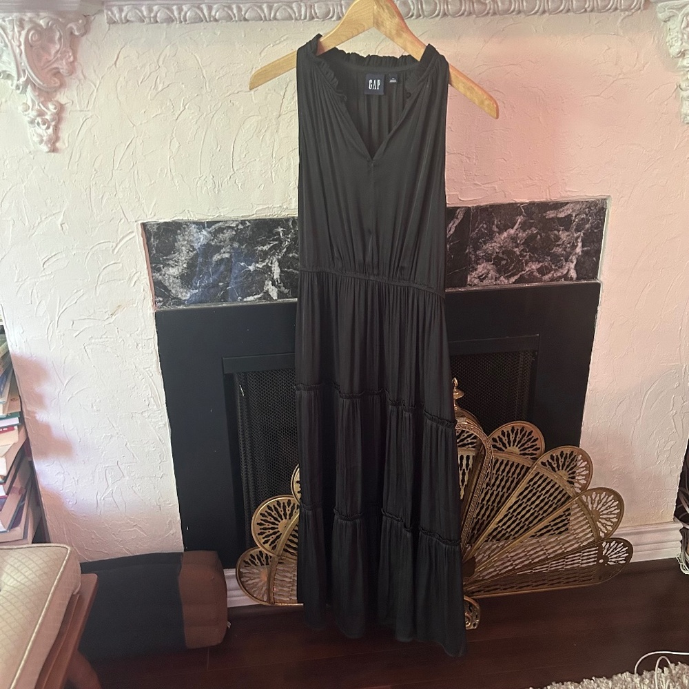 Silky black sleeveless  midi dress